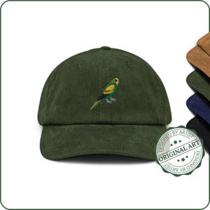 Corduroy Budgie Hat | Australian Budgerigar Cap | Australian Native Bird | Vintage Style hat | Embroidered | Bird Hat | Parakeet