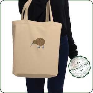 Kiwi Öko-Einkaufstasche | Gestickte Kiwi Vogel Einkaufstasche | Kiwi Geschenk | Neuseeland Geschenk
