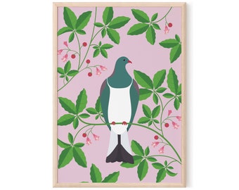 New Zealand Bird Wall Art  | Native Kereru Wood Pigeon | Printable | Instant Download | Puriri | NZ Bird | Mothers Day Gift | Kiwiana Print