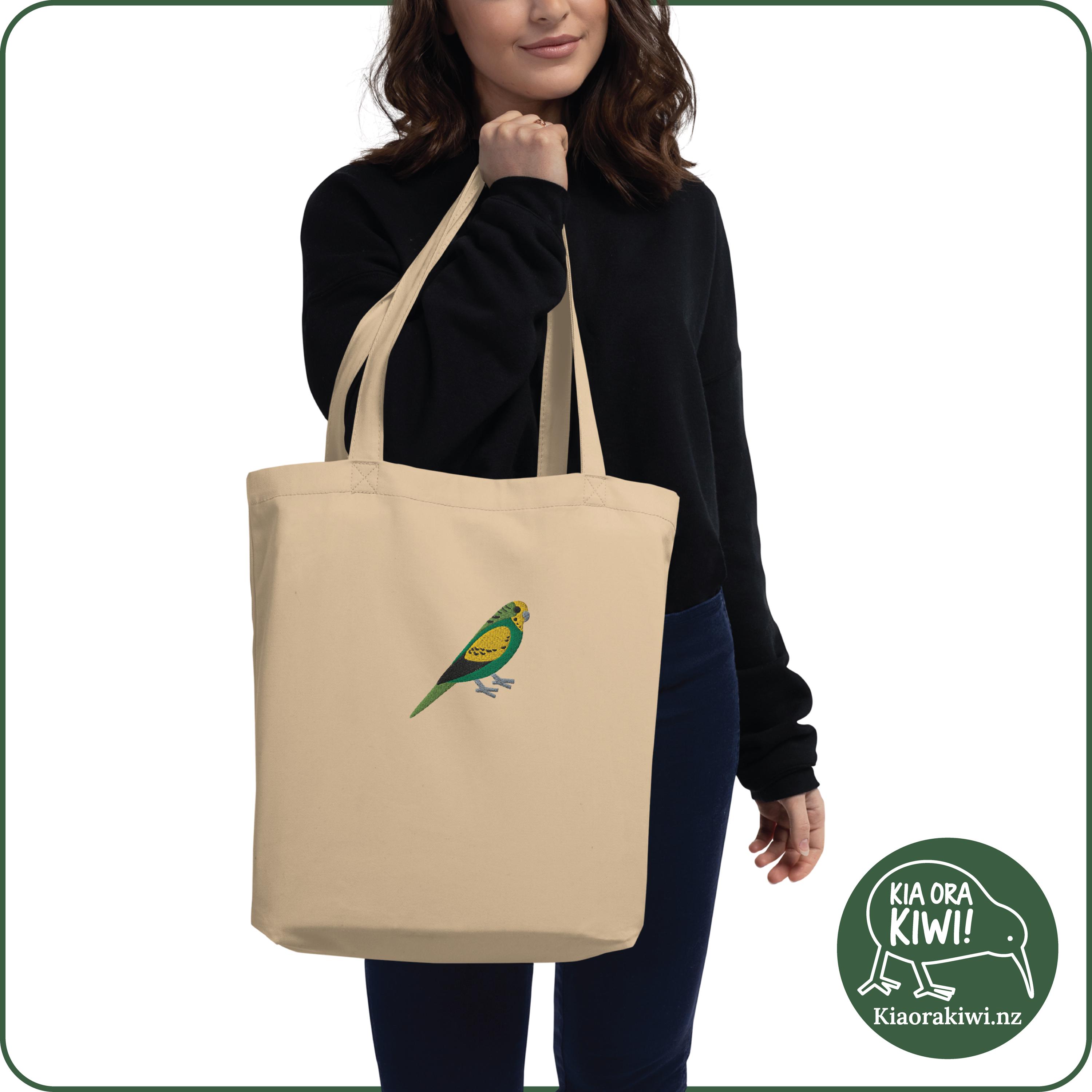 セキセイインコのエコトートバッグ | 刺繍入りセキセイインコの鳥の