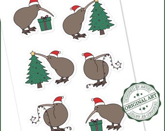 Christmas Kiwi Sticker sheet | New Zealand Bird Sticker Sheet | Kiwiana Sticker | Kiwi Sticker | Kiwi Gift Tag