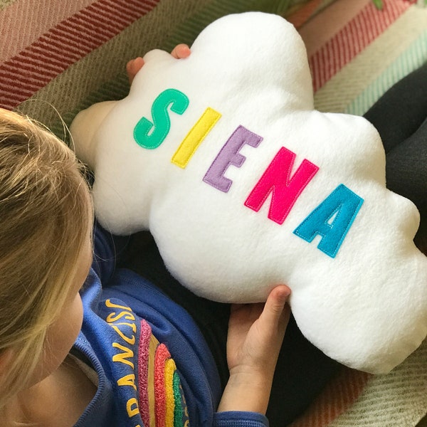 Personalised name cloud nursery cushion ideal for first birthday, new baby gift or Christening present