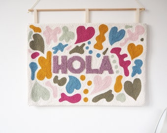 Handmade "Hola" Punchneedle Wall Art for Your Home