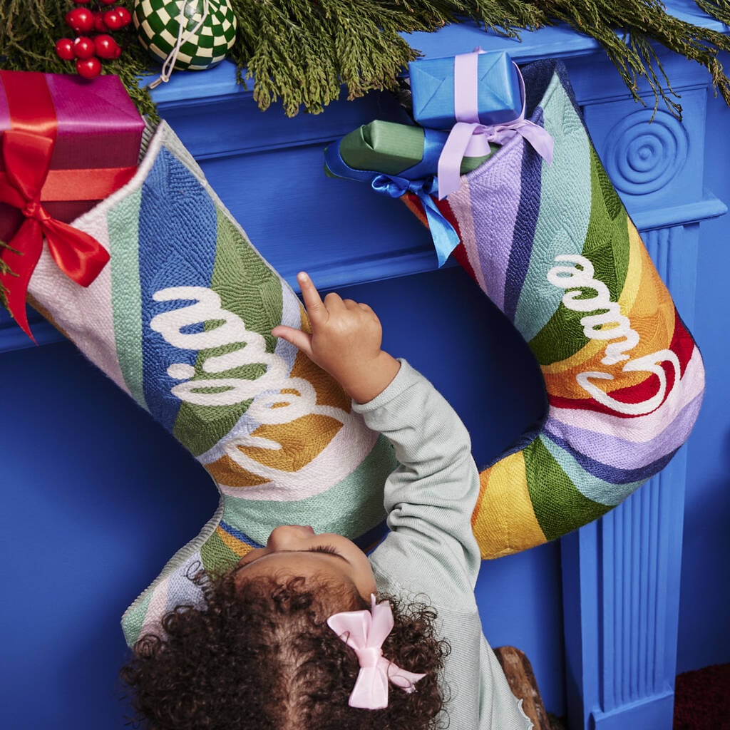 Custom Striped Christmas Stocking perfect for baby’s first Christmas, a couples Xmas or a family set for the fireplace