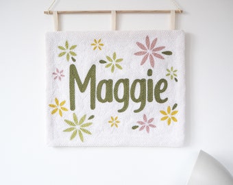 Handmade Flower and Name Banner perfect Christening gift, new baby present or naming day treat