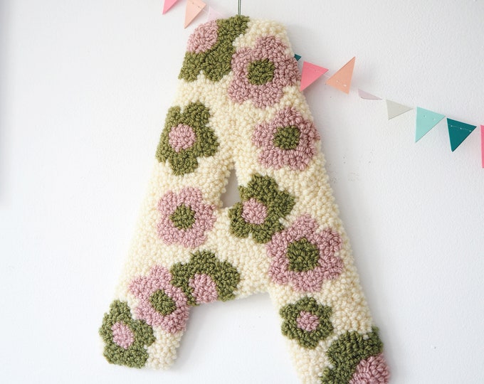 Pink and Green Custom Letter Nursery Wall Hanging with Daisy Flowers