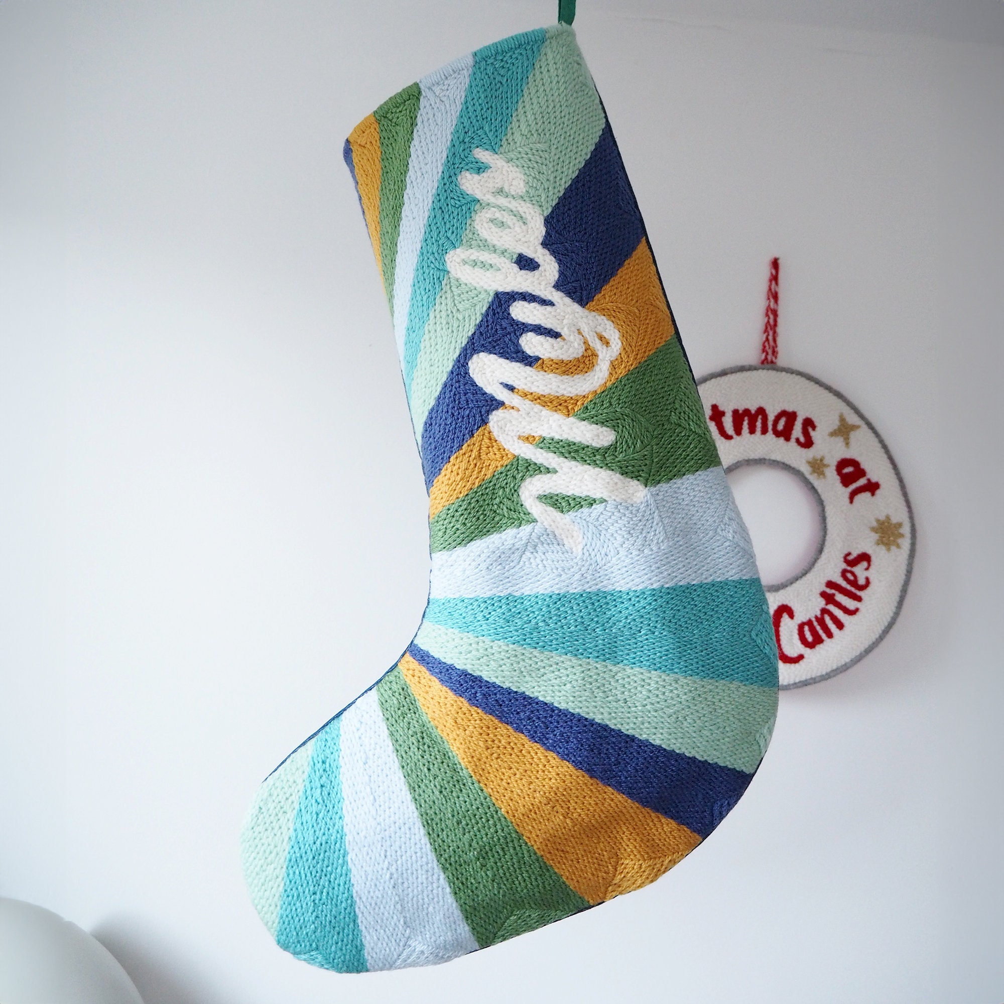 Custom Striped Christmas Stocking perfect for baby’s first Christmas, a couples Xmas or a family set for the fireplace