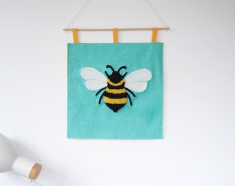 Punchneedle Bumblebee Wall Hanging perfect for the nature lover or bug enthusiast!