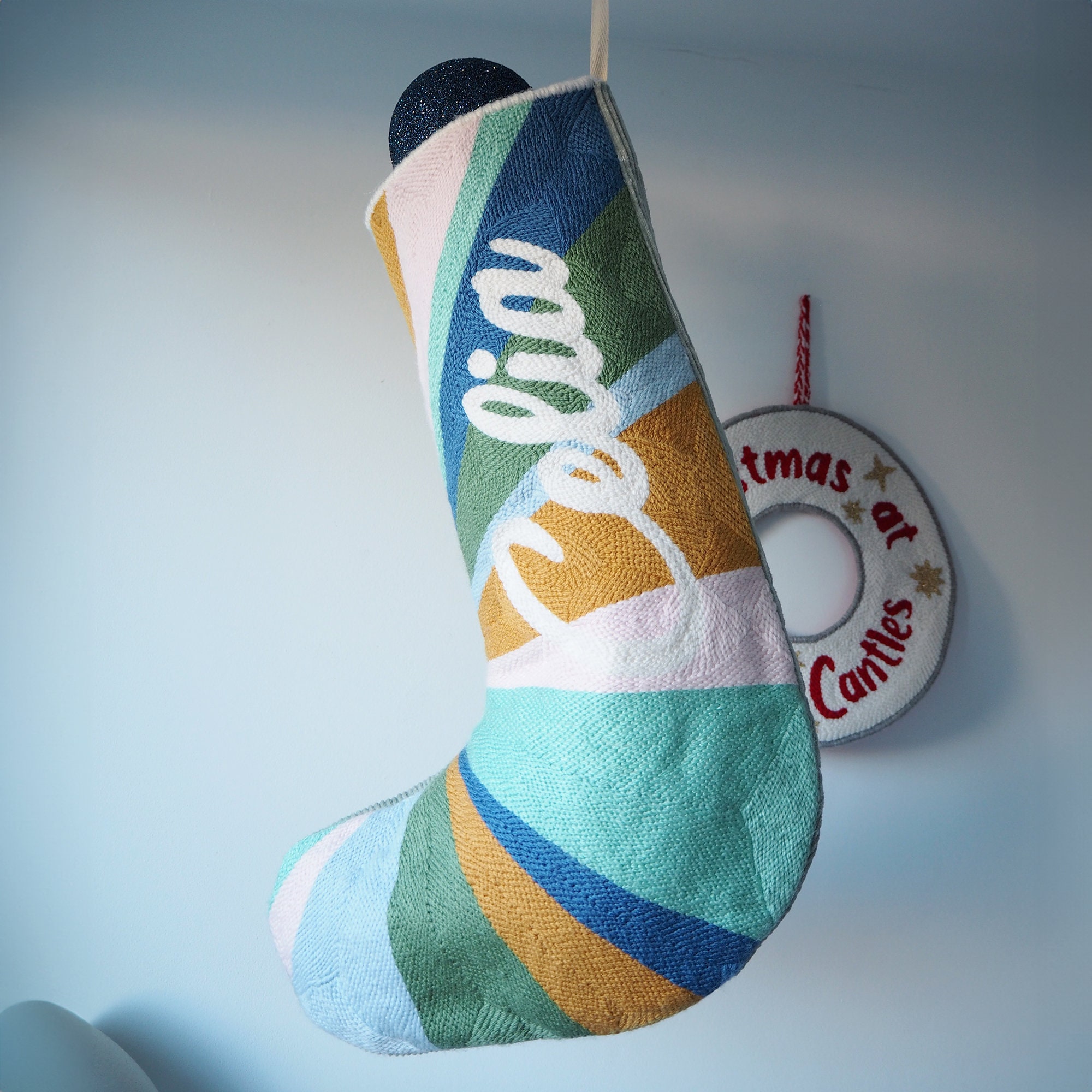 Custom Striped Christmas Stocking perfect for baby’s first Christmas, a couples Xmas or a family set for the fireplace