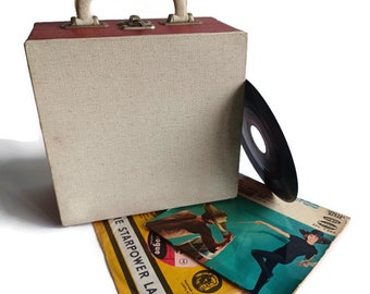 Caja de almacenamiento de discos vintage para singles de 7", Cheney Made in England