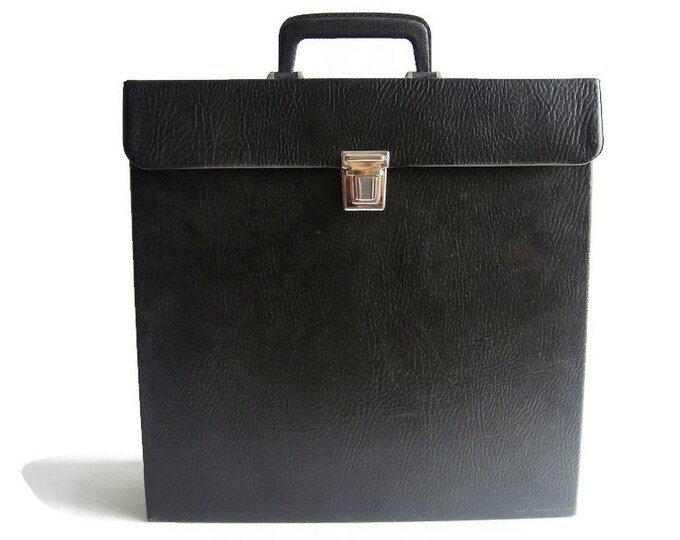 Vintage Vinyl Record Storage Case Black Faux Leather Etsy