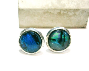 Mother of Pearl Stud Earrings, Abalone Shell Earrings Blue Green, Mother of Pearl Earrings