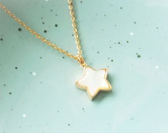 Mother of pearl star necklace gold plated, chain with white star pendant, star necklace