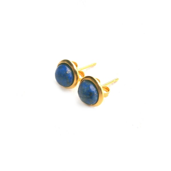 Lapis Lazuli Ohrstecker Gold vergoldet, blaue Lapislazuli Ohrringe, Naturstein blau, Edelsteinohrringe