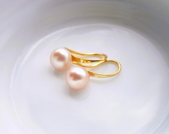 Real pearl earrings gold plated, cultured pearls apricot, pearl earrings, freshwater pearls, freshwater pearl