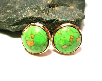 Green jasper earrings gold plated or malachite natural stone stud earrings, gemstone earrings green