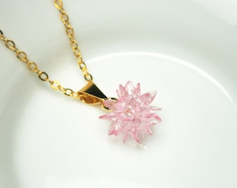 Gold plated necklace with crystal star pendant in pink or purple, crystal chain pastel colors