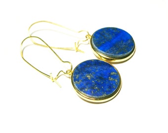 Lapis lazuli earrings, lapis lazuli earrings round blue, gold-plated stainless steel earrings, gemstone natural stone jewelry