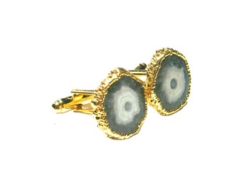 Cufflinks with agate, gemstone cufflinks, gold plated, real natural stone, gray white