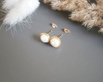 White pearl ear studs silver 925 gold plated, cultured pearl earrings white, pearl earrings, studs