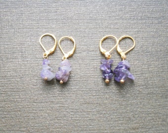 Amethyst splinter earrings, silver or gold plated, purple natural stone earrings, amethyst earrings, raw stones purple