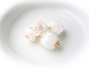 Flowers earrings Murano glass white with gold-plated 925 sterling silver ear studs