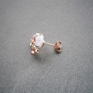 Earrings circle rose gold plated with white flower and blue zirconia, ear studs silver 925, sterling silver plug image 9