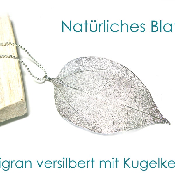 Halskette echtes Blatt, silberne Kette mit Anhänger, echte Blattkette, Halsschmuck floral, botanisch