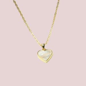 Mother of pearl heart necklace gold plated, chain with white and gold heart pendant, mother of pearl necklace image 4