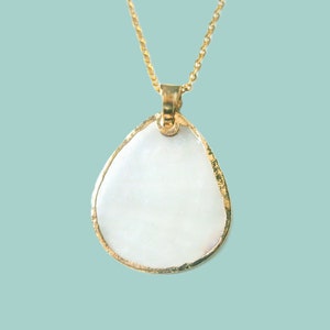 White mother of pearl necklace, gold plated necklace with white shell pendant in teardrop shape, mother of pearl necklace, delicate shell necklace