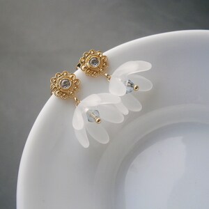 White bellflower earrings gold plated with zirconia, flower earrings, romantic earrings image 7