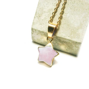 Rose quartz star necklace, gold-plated chain with small star pendant, pink gemstone necklace for women and girls