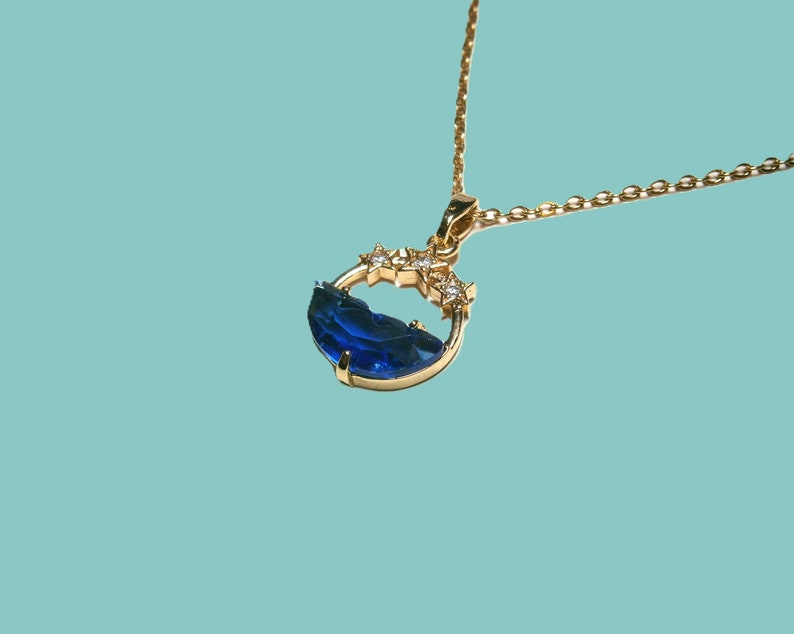 Blaue Kristall Halskette Meer mit Zirkonia Sternen, Kette Gold vergoldet, Meer, Sternenhimmel Bild 5