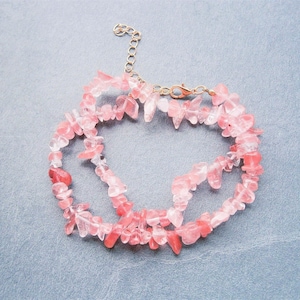 Cherry Quartz Chip Necklace: Short Gemstone Chip Necklace, Pink Natural Stone Necklace, Raw Stone Choker