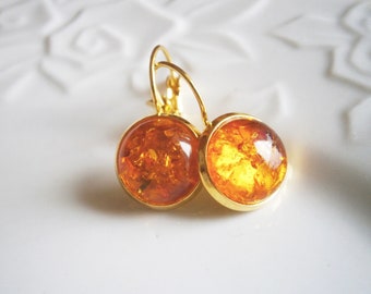 Honey yellow earrings or studs gold plated, resin earrings