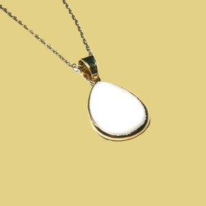 White mother-of-pearl necklace, gold-plated necklace with teardrop-shaped mother-of-pearl pendant, mother-of-pearl necklace image 1