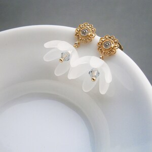 White bellflower earrings gold plated with zirconia, flower earrings, romantic earrings image 6