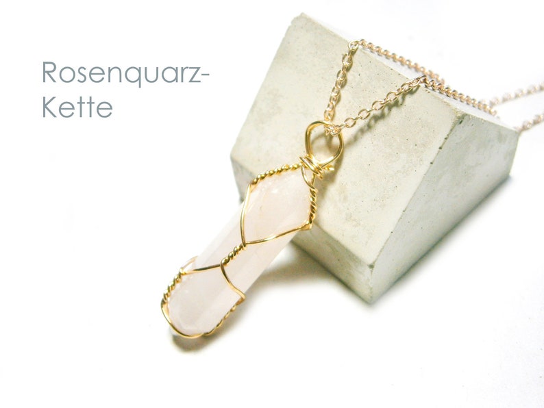 Chain necklace rose quartz pendant rose gold gilded