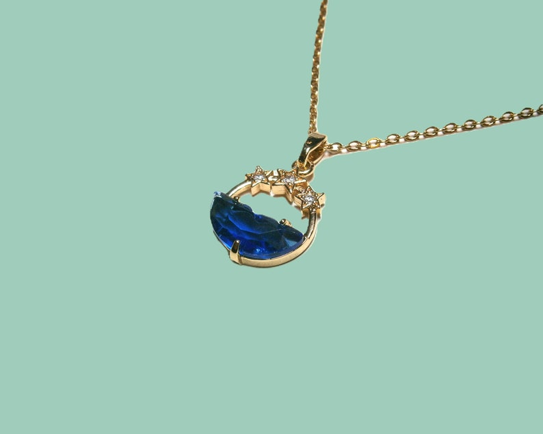 Blaue Kristall Halskette Meer mit Zirkonia Sternen, Kette Gold vergoldet, Meer, Sternenhimmel Bild 7