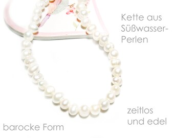 Süßwasser Perlen Kette, Perlenkette, Halskette mit echten Zuchtperlen, Frischwasserperlen Collier