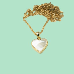 Mother of pearl heart necklace gold plated, chain with white and gold heart pendant, mother of pearl necklace image 8