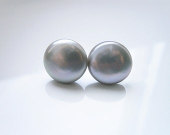 Large cultured pearl earrings silver gray with 925 silver stud earrings, real pearl, pearl earrings, pearl stud earrings, cultured pearl earrings