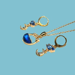 Blaue Kristall Halskette Meer mit Zirkonia Sternen, Kette Gold vergoldet, Meer, Sternenhimmel Bild 10