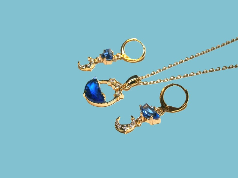 Blaue Kristall Halskette Meer mit Zirkonia Sternen, Kette Gold vergoldet, Meer, Sternenhimmel Bild 10