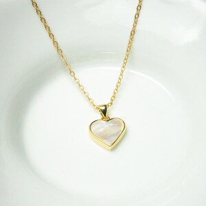 Mother of pearl heart necklace gold plated, chain with white and gold heart pendant, mother of pearl necklace image 3