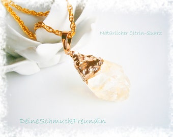 Gold filled citrine necklace, raw stone pendant, natural stone necklace, gemstone necklace
