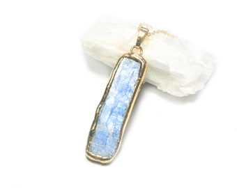 Gold plated kyanite necklace, blue raw stone necklace, light blue natural stone, gemstone necklace