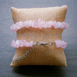 Armband Rosenquarz Splitter: Rosa Edelsteinarmband, Naturstein Perlenarmband dehnbar oder mit Verschluss, auch Amethyst und Tigerauge