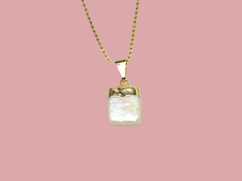 White mother-of-pearl necklace gold-plated, chain with white mother-of-pearl pendant diamond, real mother-of-pearl necklace image 6