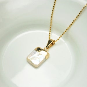 White mother-of-pearl necklace gold-plated, chain with white mother-of-pearl pendant diamond, real mother-of-pearl necklace image 5